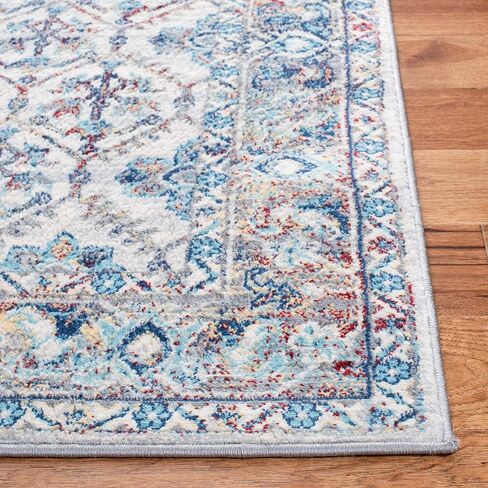 سجادة منطقة مجموعة SAFAVIEH Brentwood - 22.86 سم × 30.48 سم، عاجي وأزرق، تصميم شرقي متعثر، لا يتساقط ويسهل العناية به، مثالي للمناطق ذات حركة المرور العالية في غرفة المعيشة وغرفة النوم (BNT869A) in Kuwait