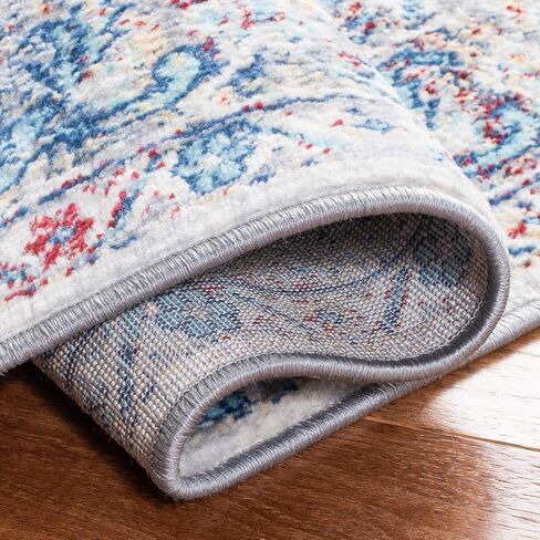 سجادة منطقة مجموعة SAFAVIEH Brentwood - 22.86 سم × 30.48 سم، عاجي وأزرق، تصميم شرقي متعثر، لا يتساقط ويسهل العناية به، مثالي للمناطق ذات حركة المرور العالية في غرفة المعيشة وغرفة النوم (BNT869A) in Kuwait