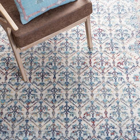 سجادة منطقة مجموعة SAFAVIEH Brentwood - 22.86 سم × 30.48 سم، عاجي وأزرق، تصميم شرقي متعثر، لا يتساقط ويسهل العناية به، مثالي للمناطق ذات حركة المرور العالية في غرفة المعيشة وغرفة النوم (BNT869A) in Kuwait