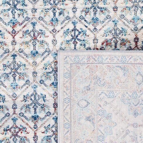 سجادة منطقة مجموعة SAFAVIEH Brentwood - 22.86 سم × 30.48 سم، عاجي وأزرق، تصميم شرقي متعثر، لا يتساقط ويسهل العناية به، مثالي للمناطق ذات حركة المرور العالية في غرفة المعيشة وغرفة النوم (BNT869A) in Kuwait