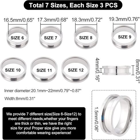 UNICRAFTALE 14Pcs 7 Sizes Ring Blanks Titanium Steel Grooved Finger Rings Set Electrophoresis Black Core Inlay Ring for Resin Empty Unisex Rings for DIY Jewelry Making in Kuwait