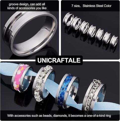 UNICRAFTALE 14Pcs 7 Sizes Ring Blanks Titanium Steel Grooved Finger Rings Set Electrophoresis Black Core Inlay Ring for Resin Empty Unisex Rings for DIY Jewelry Making in Kuwait