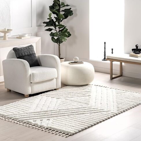 سجادة منطقة NuLOOM Risette الصلبة مقاس 7x9 ذات شعر أشعث لغرفة المعيشة وغرفة النوم وغرفة الطعام والحضانة، باللون العاجي in Saudi Arabia