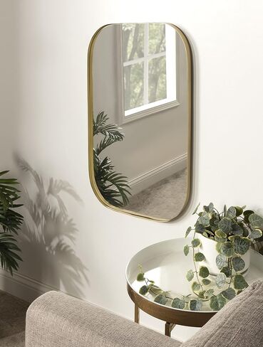 Kate and Laurel Rollo Midcentury Rounded Rectangle Mirror, 20 x 30, Gold, Modern Metal Framed Mirror in Saudi Arabia