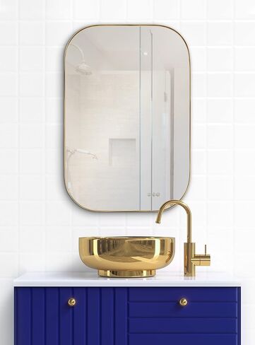 Kate and Laurel Rollo Midcentury Rounded Rectangle Mirror, 20 x 30, Gold, Modern Metal Framed Mirror in Saudi Arabia