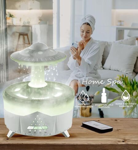 Rain Humidifier, 5 in 1 Ultrasonic Mushroom Aroma Diffuser Rain Cloud Humidifier, Mushroom Rain Drop Colorful Lamp Rain Humidifier Water Drip with Rain Sounds, Relaxing Diffusers for Home Office Spa in Kuwait