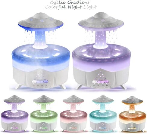 Rain Humidifier, 5 in 1 Ultrasonic Mushroom Aroma Diffuser Rain Cloud Humidifier, Mushroom Rain Drop Colorful Lamp Rain Humidifier Water Drip with Rain Sounds, Relaxing Diffusers for Home Office Spa in Kuwait
