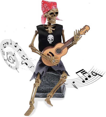 EVAPLUS 12inch Funny Animated Skeleton Bass Guitar Player(Voice-Activated),Halloween Decorations Indoor Excellent Quality Skull,Tabletop Ornament Collectible Figurines Halloween Decor(Headband Style) in Saudi Arabia