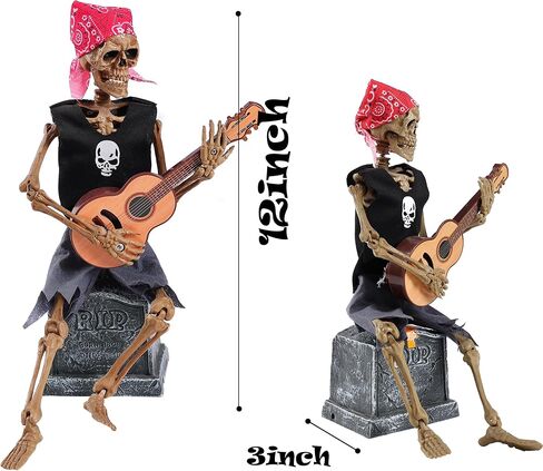 EVAPLUS 12inch Funny Animated Skeleton Bass Guitar Player(Voice-Activated),Halloween Decorations Indoor Excellent Quality Skull,Tabletop Ornament Collectible Figurines Halloween Decor(Headband Style) in Saudi Arabia