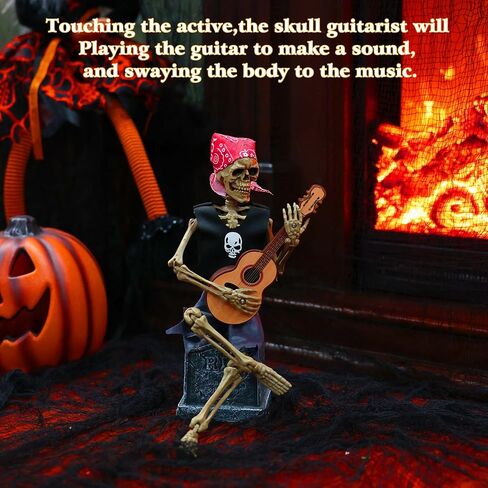 EVAPLUS 12inch Funny Animated Skeleton Bass Guitar Player(Voice-Activated),Halloween Decorations Indoor Excellent Quality Skull,Tabletop Ornament Collectible Figurines Halloween Decor(Headband Style) in Saudi Arabia