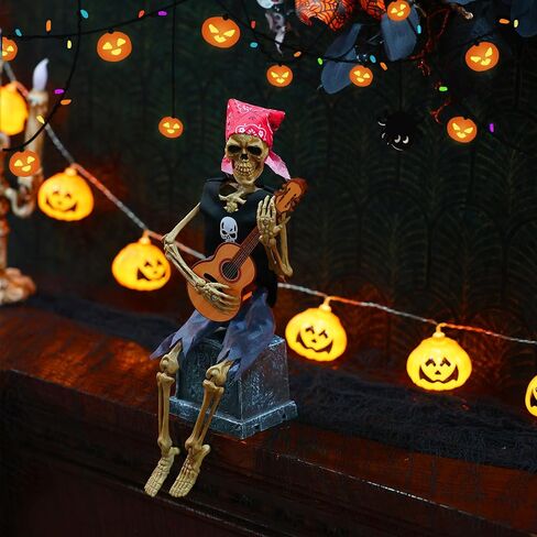 EVAPLUS 12inch Funny Animated Skeleton Bass Guitar Player(Voice-Activated),Halloween Decorations Indoor Excellent Quality Skull,Tabletop Ornament Collectible Figurines Halloween Decor(Headband Style) in Saudi Arabia