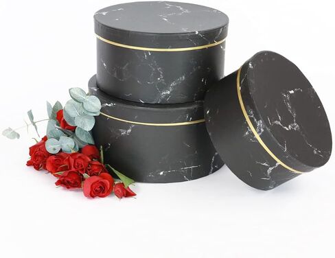 مجموعة UNIKPACKAGING عالية الجودة مكونة من 3 صناديق مستديرة لترتيبات الزهور والهدايا الفاخرة، وصناديق للتخزين، وديكور المنزل (رخام أسود) in Saudi Arabia