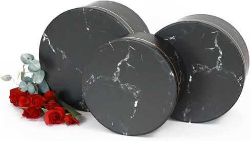 مجموعة UNIKPACKAGING عالية الجودة مكونة من 3 صناديق مستديرة لترتيبات الزهور والهدايا الفاخرة، وصناديق للتخزين، وديكور المنزل (رخام أسود) in Saudi Arabia