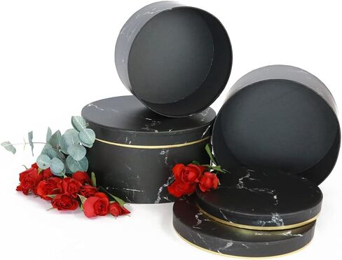 مجموعة UNIKPACKAGING عالية الجودة مكونة من 3 صناديق مستديرة لترتيبات الزهور والهدايا الفاخرة، وصناديق للتخزين، وديكور المنزل (رخام أسود) in Saudi Arabia