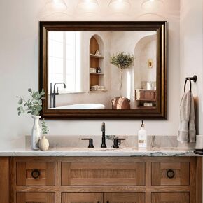 32x24 Wall Mirrors with 0.5" Beveled Center, Rectangle Bathroom Mirror Exquisite Frame Wall Mounted Mirror, Explosion-Proof HD Vanity Mirror for Living Room Entryway(Horizontal/Vertical)