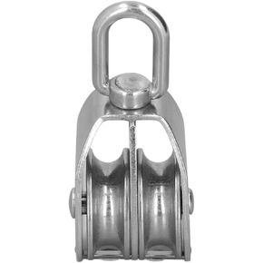 50mm/2.0in Stainless Steel Pulley Block,Double Pulley Block Hanging Wire Towing Wheel for Yachts Speedboats Boat/Yacht