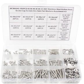 560 قطعة #2-56 #4-40 #6-32 UNC الفولاذ المقاوم للصدأ زر رئيس المقبس غطاء مسامير عرافة المكسرات شقة غسالات مجموعة متنوعة in Kuwait