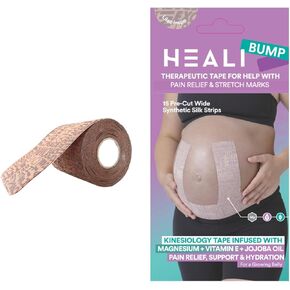 Heali Bump Kinesiology Tape, 15 Pre-Cut Wide Strips, Synthetic Silk, Pregnancy Tape Belly, Magnesium, Vitamin E, Jojoba Oil, Pain Relief, Support, Reduce Appearance of Stretch Marks, Pack of 1