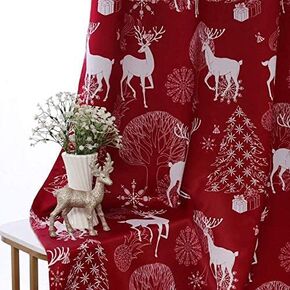 LORDTEX Deer & Snow Print Christmas Curtains for Living Room and Bedroom - Thermal Insulated Blackout Curtains, Noise Reducing Window Drapes, 52 x 95 Inches Long, Burgundy Red, 2 Curtain Panels