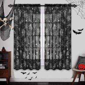 FRAMICS Halloween Sheer Curtains for Living Room 84 Inch Length Halloween Window Curtains Black Spider Web Window Curtains Sheer Light Filtering Rod Pocket Curtains for Bedroom, 52"W x 84"L, 2 Panels