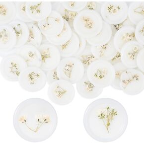 Qilery 50 Pieces Baby's Breath Adhesive Wax Seal Stickers White Dry Floral Wax Seal Sticks Backing Envelope Seals Wedding Wax Seal for Wedding Invitations Bridal Shower Party Letter Envelope