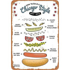 How to Build A Chicago Style Hot Dog Vintage Tin Sign Logo 12 8 inches Advertising Eye-Catching Wall Decoration