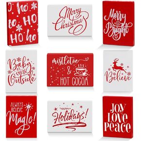 9 Pack Christmas Wooden Signs Farmhouse Christmas Tiered Tray Decorations Christmas Table Decor Christmas Block Signs for Xmas Holiday Party Table Centerpiece Home Crafts Decorations