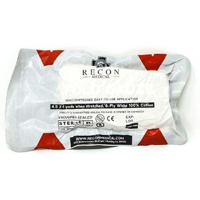 شاش مضغوط من RECON MEDICAL- ضمادة الصدمات، الإسعافات الأولية، شاش ضغط طبي، شاش الطوارئ، 4 بوصات × 144 بوصة ممتدة