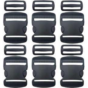 2 Set 1.5 Inch Flat Dual Adjustable Plastic Quick Side Release Plastic Buckles and Tri-glide Slides for Luggage Straps Pet Collar Backpack Repairing (Black, Fit For 1.5"/38mm Webbing Straps)