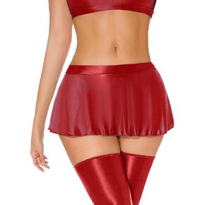 FEOYA Women Oil Glossy Micro Mini Skirt Shiny Rave Skirt Sheer Smooth Pleated Skirt Club Dance Party