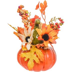 Mini Artificial Pumpkin with Flower and Maple Leaf Outdoor Halloween Autumn Thanksgiving Tables Centerpieces Decorations