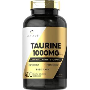 Carlyle Taurine 1000mg Capsules | 400 Count | Free Form | Non GMO, Gluten Free Supplement
