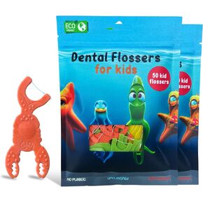 Biodegradable Unflavoured Kid Floss Picks - No Fluoride No Plastic - Fun Oral Care in Colorful Animal Shaped Floss Pick Designs - Kids Flossers Avoid Tooth Decay and Gum Disease - 100 Count