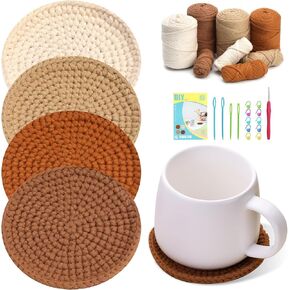 UzecPk Crochet Kit for Beginners, Knitting Kit, 4 Pcs Crochet Coasters Kits with Crochet Yarn, Crochet Hook, Step-by-Step Instructions Video, Crochet Supplies Set Craft Kits for Adults