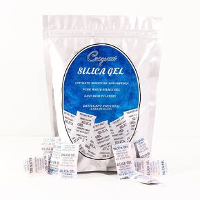 Cosynee 2 Gram [100 Packets] Premium Pure and Safe Silica Gel Packets Desiccant Dehumidifiers, Silica Gel Packs - Rechargeable (Food Safe) Moisture Absorbers, Desiccant Packs Silica Packets