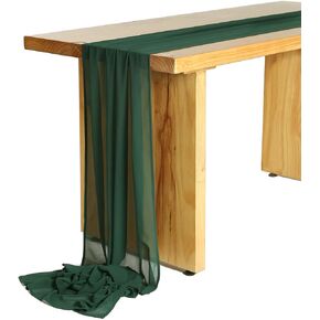 SHERWAY 27 x 120 Inch Hunter Green Chiffon Wedding Table Runner Overlay, Semi Sheer Table Runner for Wedding Party Decoration, Bridal Shower Baby Shower Birthday Cake Table Decorations