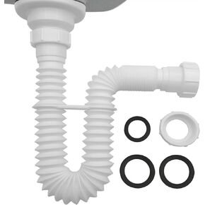 Flexible Sink Drain Pipe P Trap 1-1/2" to 1-1/4" Adapter Included, Adjustable Sink Trap Kit for Kitchen, Bathroom, Variable Height Shampoo Bowls, White, 1 Pack