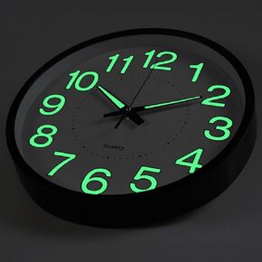 Night Light Wall Clocks - 12 Inches Clock with Silent Non-Ticking Glowing Function - Big Solid Numbers Easy to Read Both Day and Night