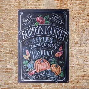 PaBoe Vintage Retro Tin Metal Sign Decor 8x12 Farmers Market Apples Pumpkin Hayrides Wall Home Bar Decor