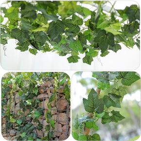 2Pack 14Ft Flame Retardant Artificial Grape Leaves Flexible Fake Green Plants Vines Ivy Garland Wreath Silk Hanging Rattan Bedroom Wedding Party Garden Wall Table Front Door Ceiling Decor (Grape)