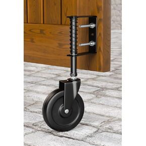 4" Spring Loaded Gate Caster, Heavy Duty Rubber Gate Wheel for Wooden Fence Gate with 360° Rotation, Farm Gate Support Helper for Wooden Metal Vinyl Swing Gate, 220 Lbs Capacity, Black,1Pack