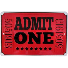 Treasure Gurus Admit One Red Movie Theatre Ticket Metal Sign Home Theater Wall Decor