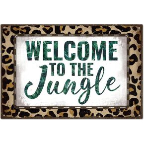 GLOBLELAND Vintage "Welcome To The Jungle" Text Metal Tin Sign For Garage Man Retro Signs Garden Cave Signs Art Plaque Poster Wall Decor for Home Kitchen Bar Club 8×12inch