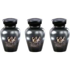 Forever Cremation Urns for Ashes- Classic 3 Horses Pictured Keepsake Qty-1 Cremation Urn for Human Ashes, Completely Handicrafted with Velvet Protection Bag,