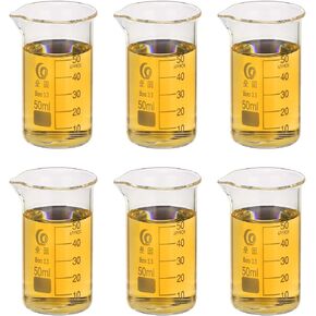 PATIKIL 50ml Tall Glass Beaker, 6Pcs 3.3 Borosilicate Glass Beakers Graduated Measuring Cup with Spout for Lab Experiment, Cooking and Baking, Clear