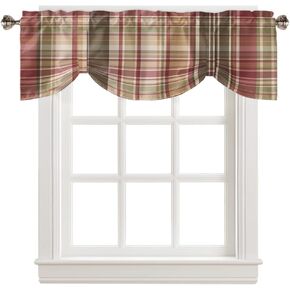 Tie Up Valances for Windows/Kitchen/Bathroom/Bedroom, Coffee Theme Adjustable Curtain Valance Balloon Window Shades Small Drapes Panel 42''x18'' Coffee Time Retro Brown Beige