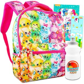 Shopkins School Backpack Set for Girls, Kids - Bundle with 16" Shopkins Backpack with Water Bottle, Stickers, More | Shopkins Real Littles Backpack Set for Kids