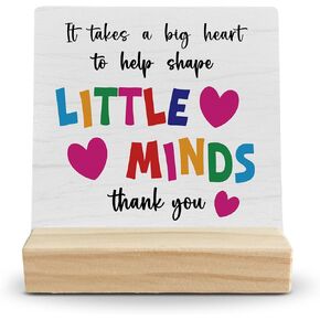 Teacher Thank You Gifts Desk Decor, Preschool Teacher Gifts Wood Desk Sign, Gifts for Teachers Appreciation, Thank You for Helping Me Wooden Plaque with Wood Stand for School Office Decor