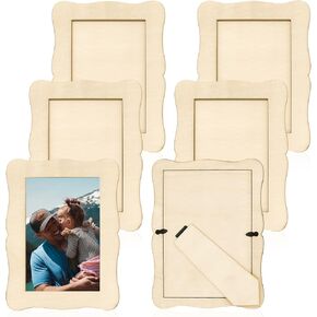 RYKOMO 6 PCS DIY Wood Picture Frames Unfinished Solid Wood Photo Picture Frames for 4 x 6 in Photos, Standing Wooden Photo Frames for Crafts Wood, DIY Painting, Arts Projects, Decorate