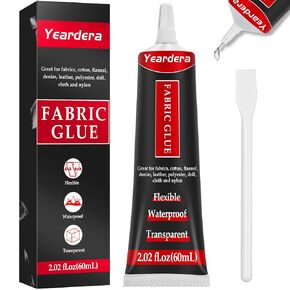Fabric Glue, Permanent, Clear, Washable Adhesive for Clothing, Patches, Leather, Cotton, Denim, Polyester, Flannel, and All Fabrics